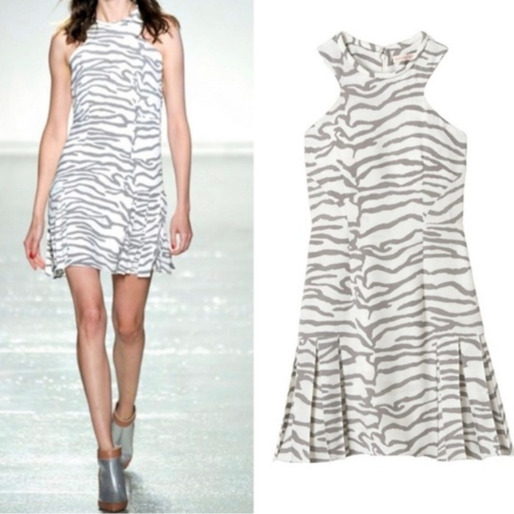 Rebecca Taylor Dress Snow Tiger Animal Print Flounce Hem Dress, Size 2